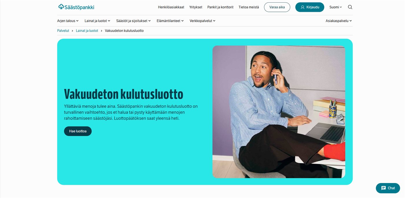 Säästöpankin vakuudeton kulutusluotto -sivu